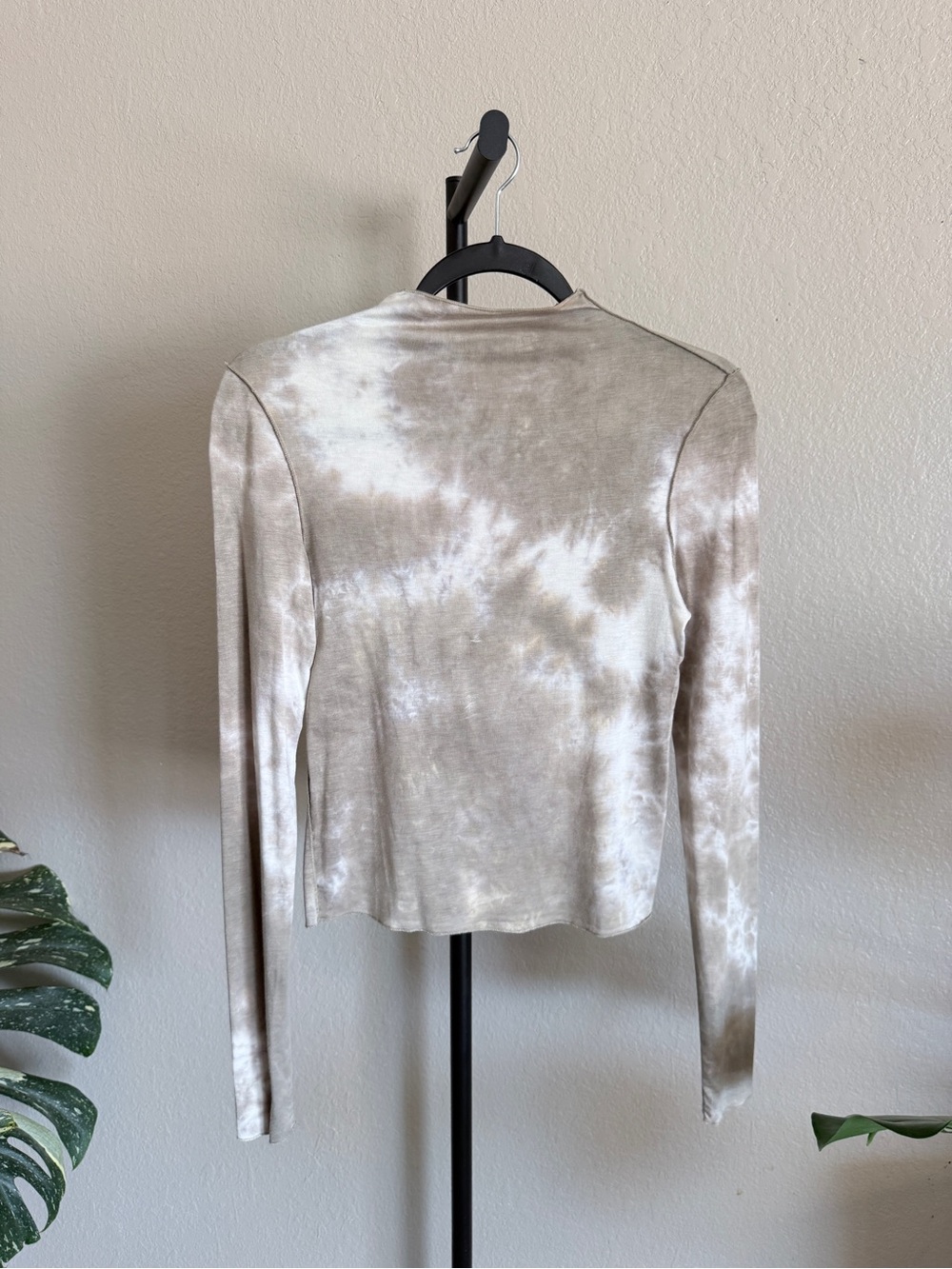 DISSH mock neck Taupe and White Tie-Dye Long Sleeve Top